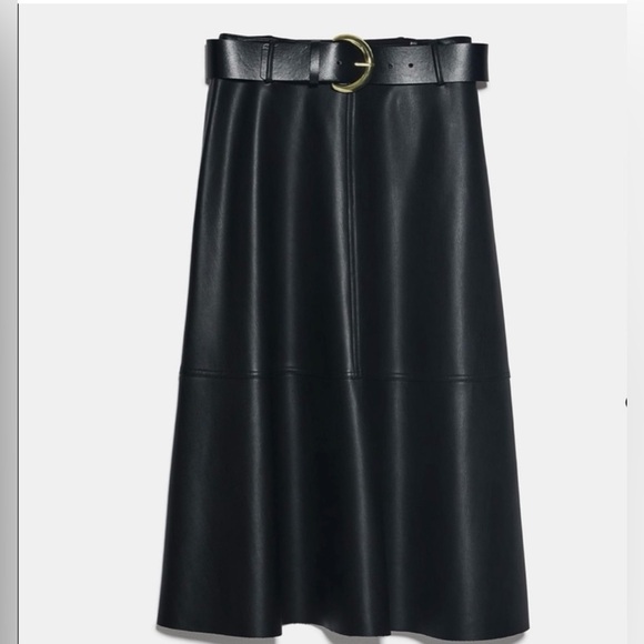 NWT - ZARA High Waisted Midi Skirt w/ Belt - Size Small - Picture 7 of 8